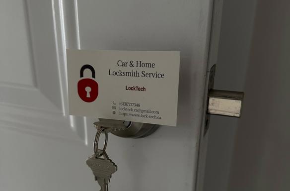 New deadbolt lock professionally installed for customer’s home security and entry access.