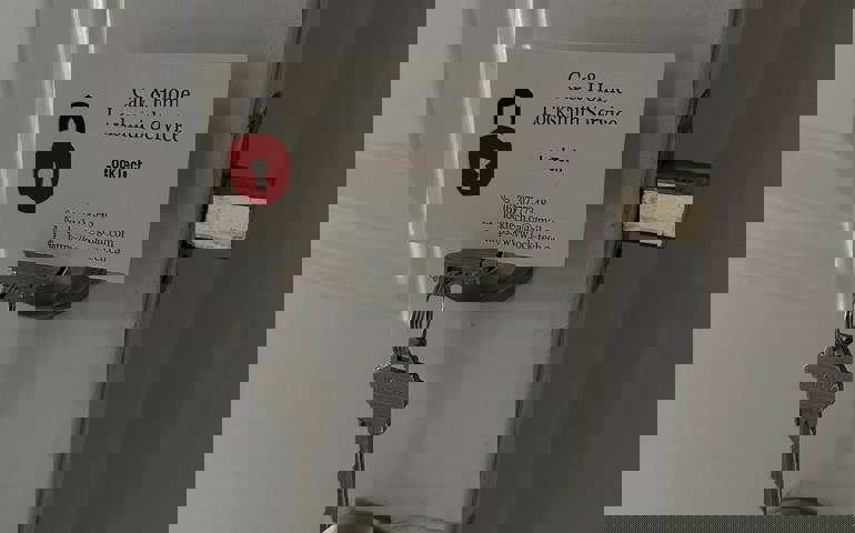 New deadbolt lock professionally installed for customer’s home security and entry access.